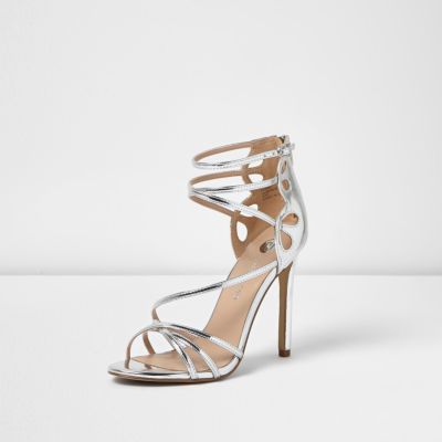 Silver metallic strappy heels